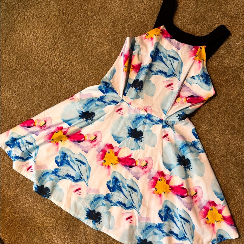 Vibrant Floral Women's Dress with Black Accents